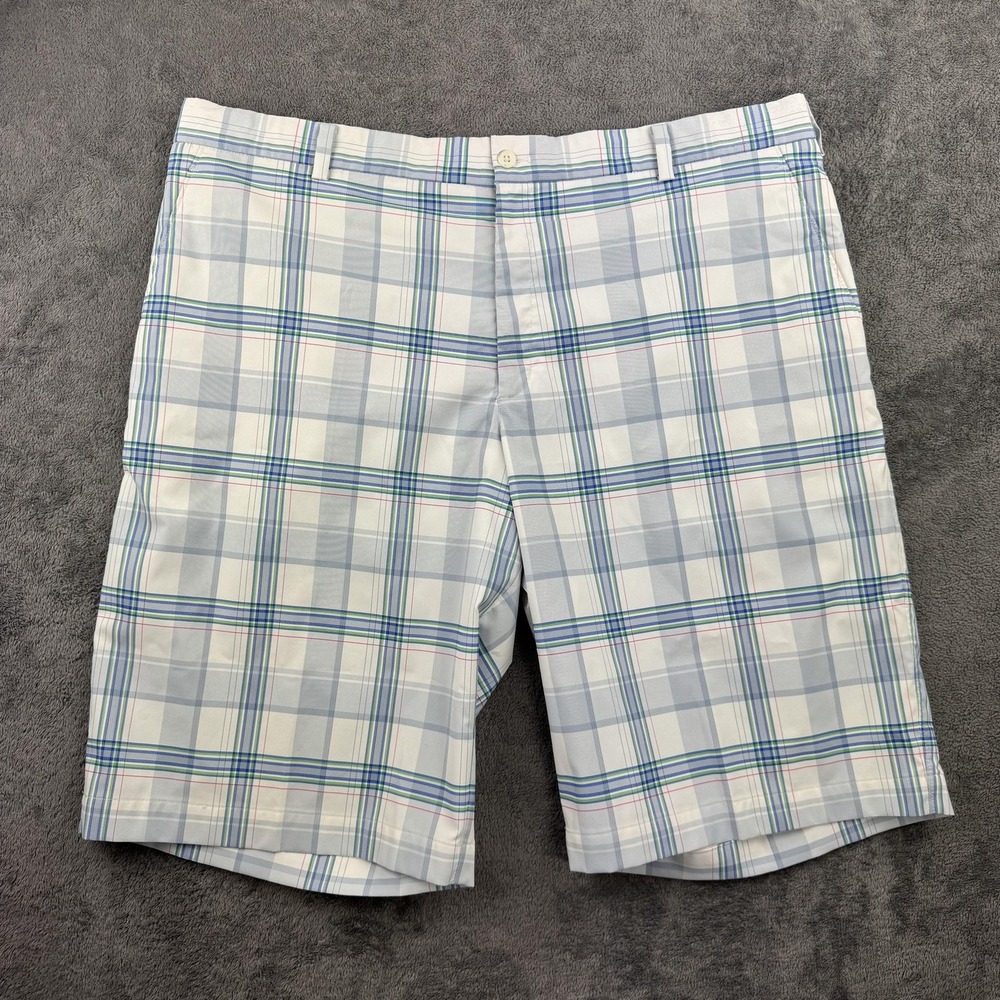 Nike Golf Shorts Mens 40 White Blue Plaid Dri-FIT‎ 1972 Performance Stretch
